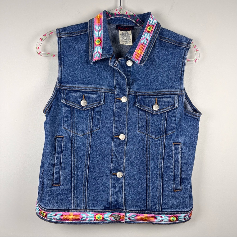 Vintage Denim & Co Blue Medium Wash Jean Vest Y2K 90s Small Boho Spring Rodeo
